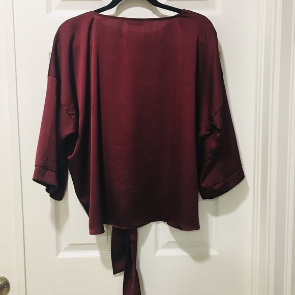 LC Waikiki Burgandy L Shiny Tiefront Oversize top - Picture 4 of 4